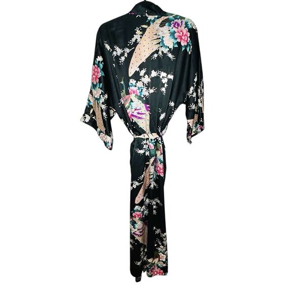 Kim + Ono Kimono Silky Maxi Robe Womens Floral Exotic Peacock Leisure Loungewear - Picture 7 of 16
